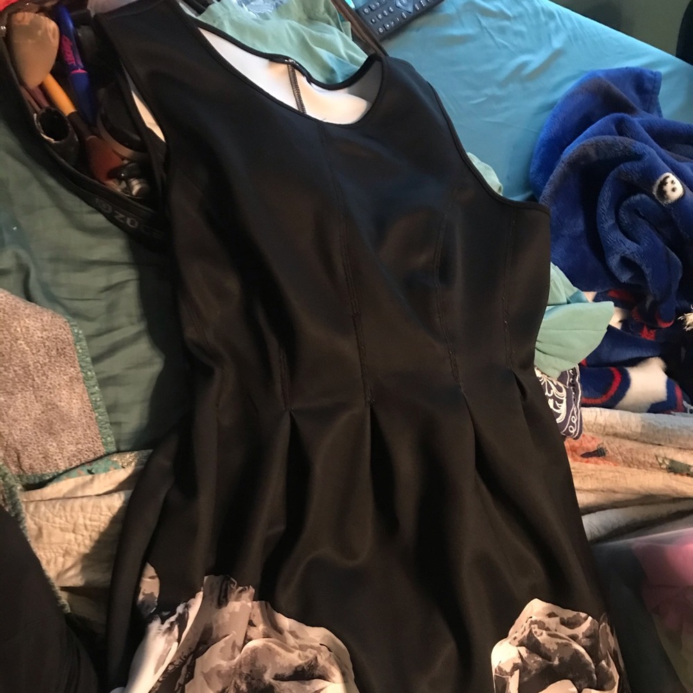 Black and white mid length dress with flowers